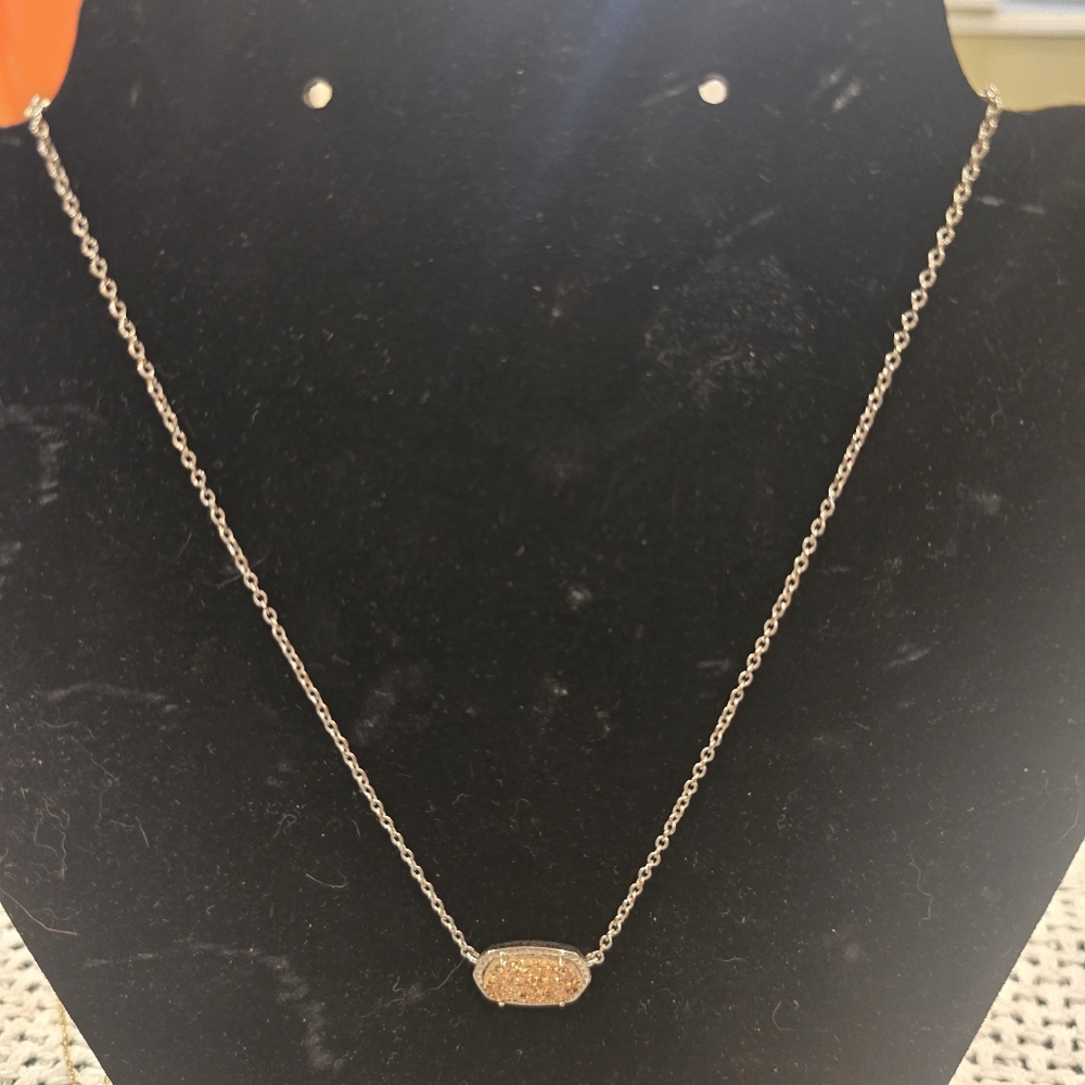 Kendra Scott Elisa Silver Necklace with Gold Drusy Pendant